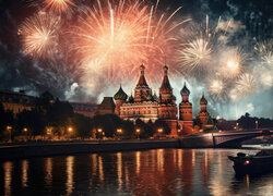 Fajerwerki nad Soborem Wasyla Błogosławionego w Moskwie
