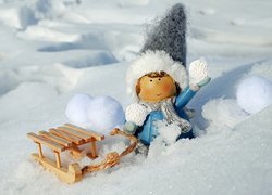 Zima, Zabawki, Śnieg, Sanie, Figurka, Laleczka