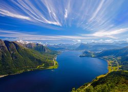 Norwegia, Gmina Orsta, Fiord, Orstafjorden, Góry, Niebo, Chmury