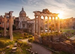 Włochy, Rzym, Ruiny, Forum Romanum, Świątynia Saturna