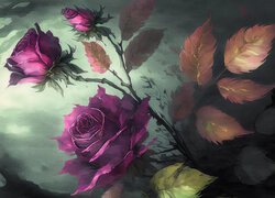 Gałązka z fioletowymi różami