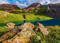 Góry, Kwiaty, Jezioro, Lake Basin, San Juan, Kolorado, Stany Zjednoczone