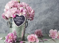 Kwiaty, Goździki Szabo, Wiaderko, Dekoracja, Okolicznościowe, Dzień Matki