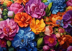 Grafika z rozwiniętymi kolorowymi kwiatami