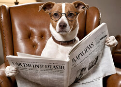 Jack Russell terrier z gazetą