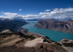 Argentyna, Patagonia, Góry, Andy Patagońskie, Jezioro, San Martin Lago, Niebo, Chmury