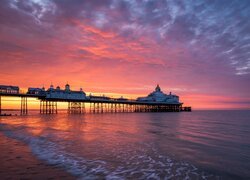 Molo, Eastbourne Pier, Kawiarnia, Restauracja, Morze, Zachód słońca, Eastbourne, Anglia