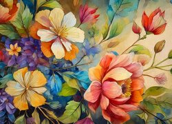 Kolorowe kwiaty i pąki w zbliżeniu