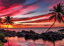 Kolorowe niebo nad morzem i palmami
