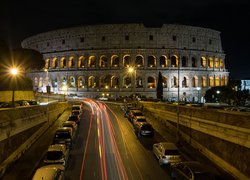 Włochy, Rzym, Amfiteatr, Koloseum, Droga, Oświetlenie, Noc