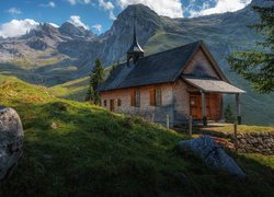 Szwajcaria, Góry, Kościół, Drzewa, Chmury