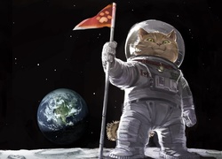 Kot, Astronauta, Śmieszne, Grafika3D 3