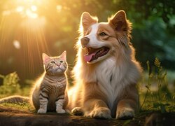 Kot, Pies, Promienie słońca, 2D