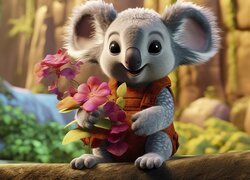 Miś koala z kwiatkami