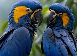 Dwie, Niebieskie, Papugi, Modroary hiacyntowe