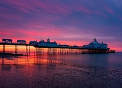 Molo, Eastbourne Pier, Kawiarnia, Morze, Zachód słońca, Eastbourne, Anglia