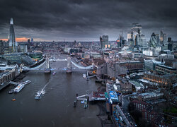 Anglia, Londyn, Rzeka Tamiza, Statki, Most, Tower Bridge, Budynki