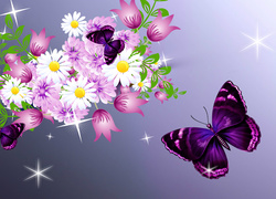 Kwiaty, Motyle, Grafika 2D