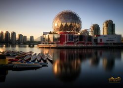 Kopuła, Muzeum Nauki, Science World at TELUS, Rzeka Fraser, Kajaki, Vancouver, Kanada