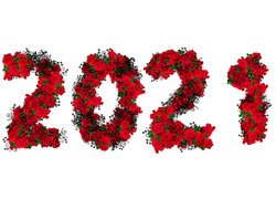 Napis 2021 z czerwonych róż