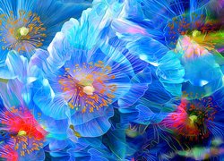 Niebieskie kwiaty z pręcikami w grafice