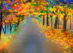 Obraz z jesiennymi drzewami nad rzeką