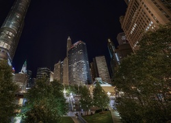 Oświetlone wieżowce nocą w Chicago