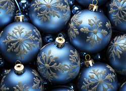 Święta, Boże Narodzenie, Śnieżynki, Niebieskie, Bombki