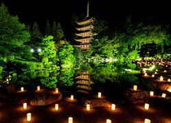 Park Kozan, Drzewa, Staw, Lampiony, Pagoda, Świątynia Rurikoji, Yamaguchi, Japonia