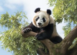 Panda wielka na konarze drzewa