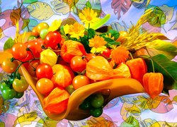 Pomidory, Miechunka, Kwiaty, Kłosy, Grafika