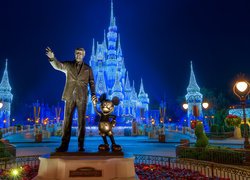 Park rozrywki, Disneyland, Walt Disney World Resort, Pomnik, Myszka Miki, Walt Disney, Zamek, Orlando, Floryda, Stany Zjednoczone
