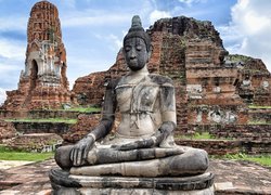 Posąg Buddy, Świątynia Wat Mahathat, Ruiny, Tajlandia, Miasto Ayutthaya