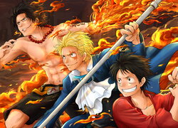 Anime, One Piece, Monkey D Luffy, Portgas D Ace, Sabo