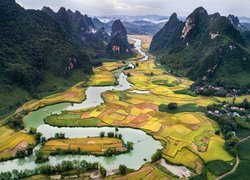 Kręta, Rzeka, Pola, Góry, Geopark Cao Bang, Prowincja Cao Bang, Wietnam