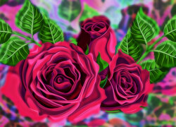 Kwiaty, Róże, Listki, Grafika, 2D