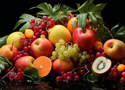 Owoce, Cytrusy, Jabłka, Białe, Czerwone, Winogrona, Pomarańcze, Liście