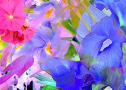 Kolorowe, Różowe, Niebieskie, Kwiaty, Fractalius