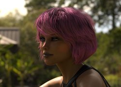 Różowo-włosa kobieta w grafice