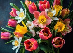 Bukiet, Kwiaty, Kolorowe, Tulipany, Narcyzy