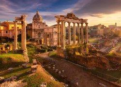 Włochy, Rzym, Forum Romanum, Świątynia Saturna, Ruiny, Zabytek