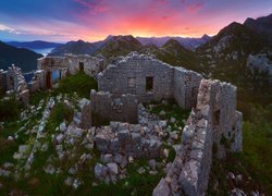 Czarnogóra, Zatoka Kotorska, Góry, Ruiny, Twierdza, Wschód słońca