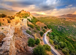 Izrael, Nimrod Fortress National Park, Wzgórza Golan, Twierdza Nimrod, Ruiny, Dolina, Droga