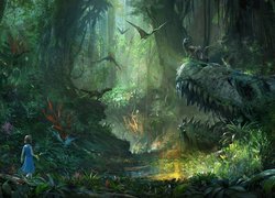 Gra, Ark : Survival Evolved, Dziewczynka, Szkielet, Dinozaura, Tyranozaury, Latające, Pterodaktyle