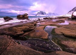 Norwegia, Góry, Lofoty, Morze Norweskie, Skały, Kamienie, Śnieg