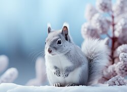 Szara wiewiórka na śniegu