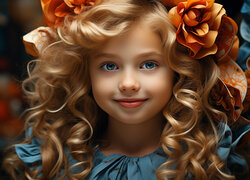 Uśmiechnięta dziewczynka z kwiatami we włosach