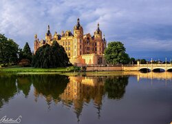 Zamek, Rzeka, Most, Drzewa, Schwerin, Niemcy