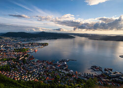 Norwegia, Bergen, Morze, Domy, Góry