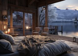 Widok z sypialni na jezioro
